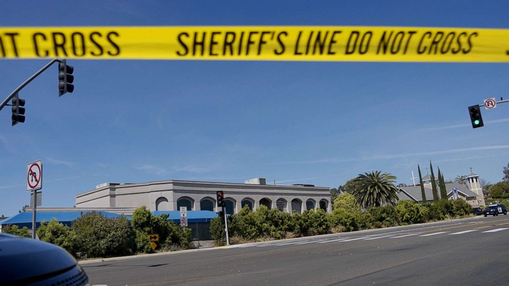 PHOTO: Sheriff's crime scene tape is placed in front of the Chabad of Poway Synagogue after a shooting, April 27, 2019 in Poway, Calif. 