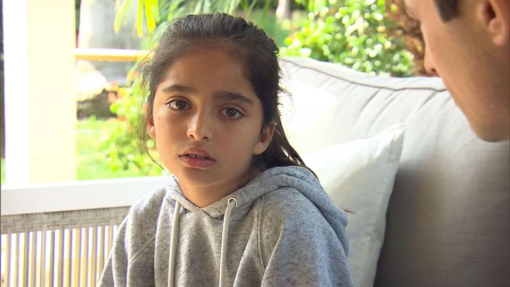 PHOTO: Noya Dahan, 8, speaks to ABC News after she was injured in a shooting at the Chabad of Poway outside of San Diego, Calif., April 28, 2019. 