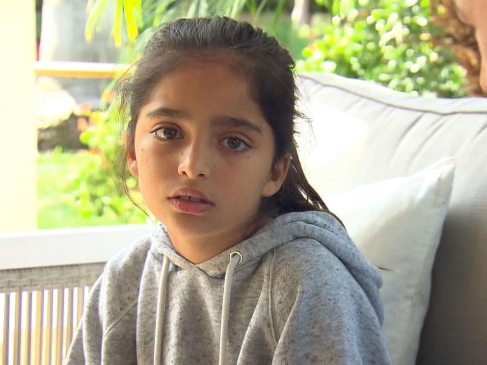 PHOTO: 8-year-old Noya Dahan speaks to ABC News after being injured in a shootout at the Chabad of Poway in suburban San Diego, California on April 28, 2019. 