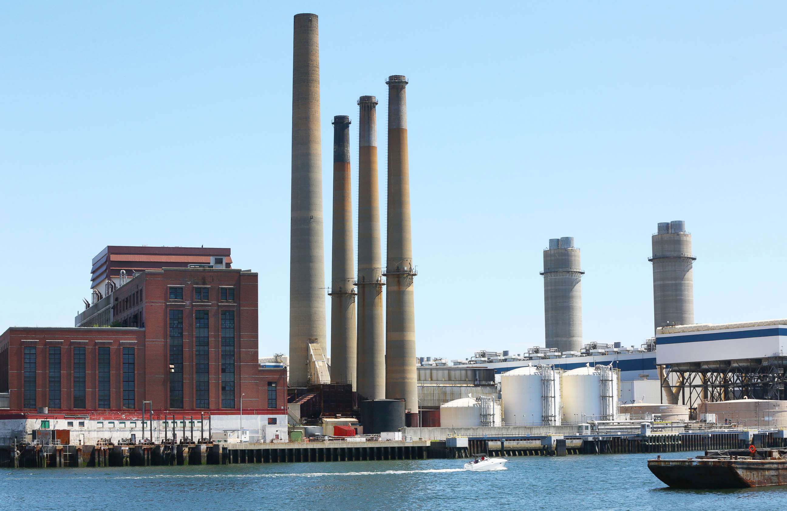 PHOTO: In this June 14, 2020, file photo, the Mystic Generating Station is shown in Everett, near Boston, MA., on June 14, 2020.