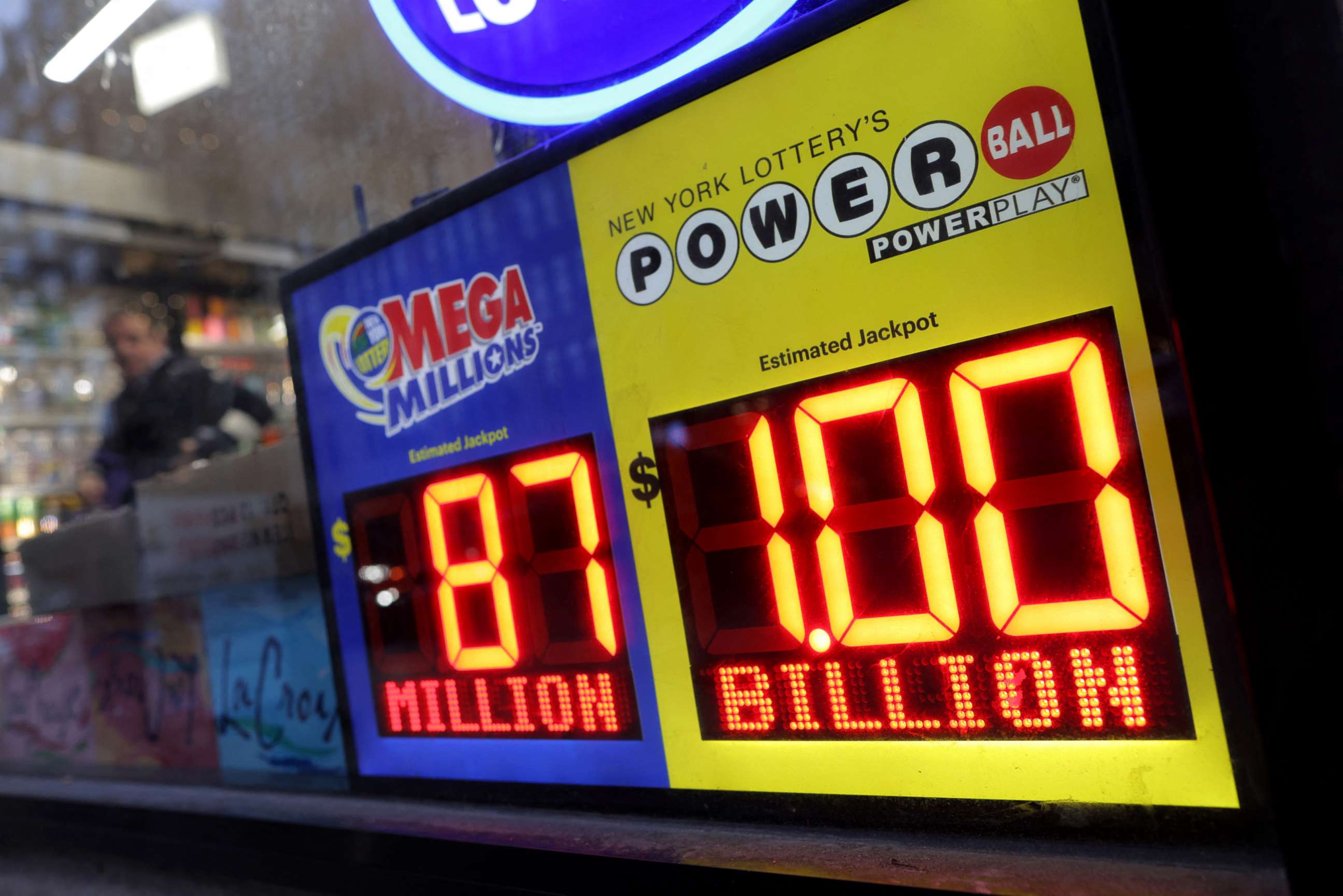 PHOTO: The Powerball jackpot of 1 billion dollars is advertised in a store in New York City, Oct. 31, 2022.