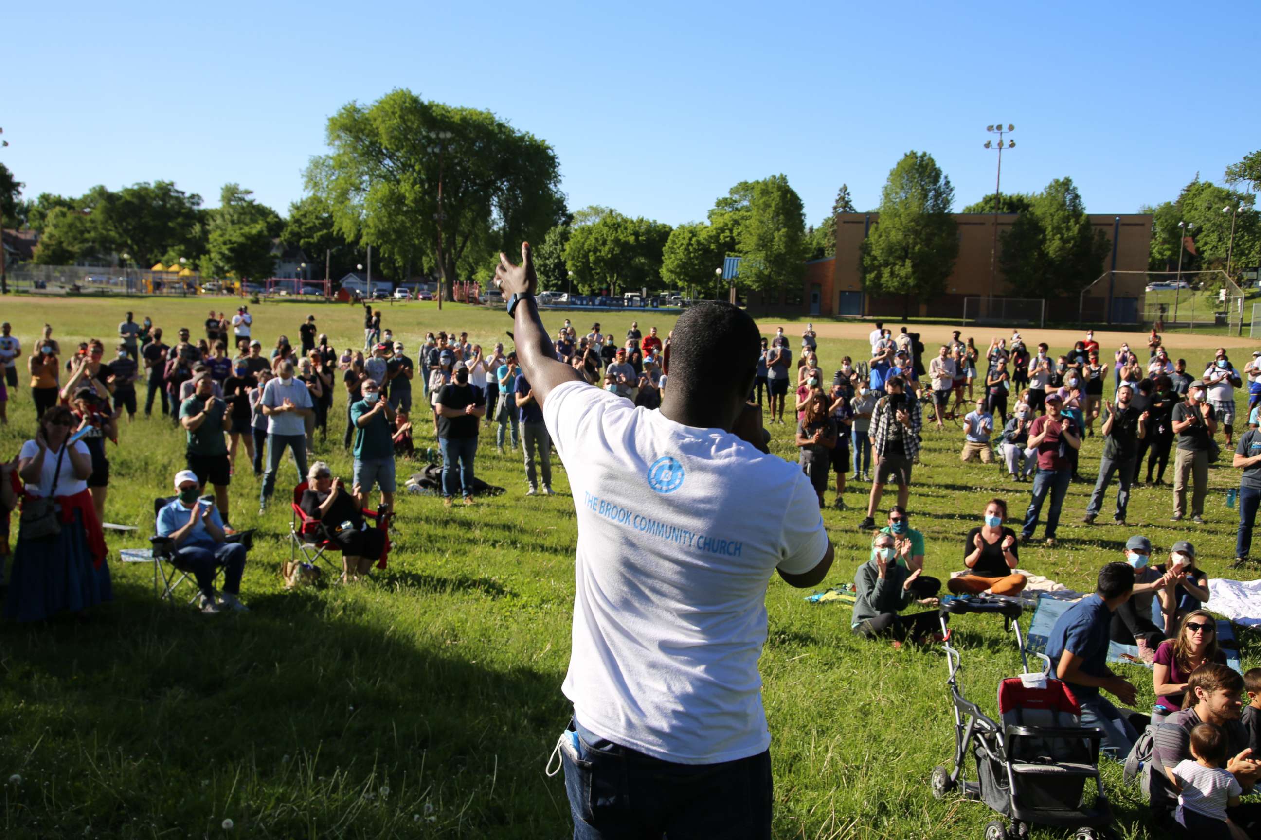 PHOTO: Pastor W. Seth Martin speaks at a prayer unity event in Phelps Park in Minneapolis, Minn. on May 30, 2020.