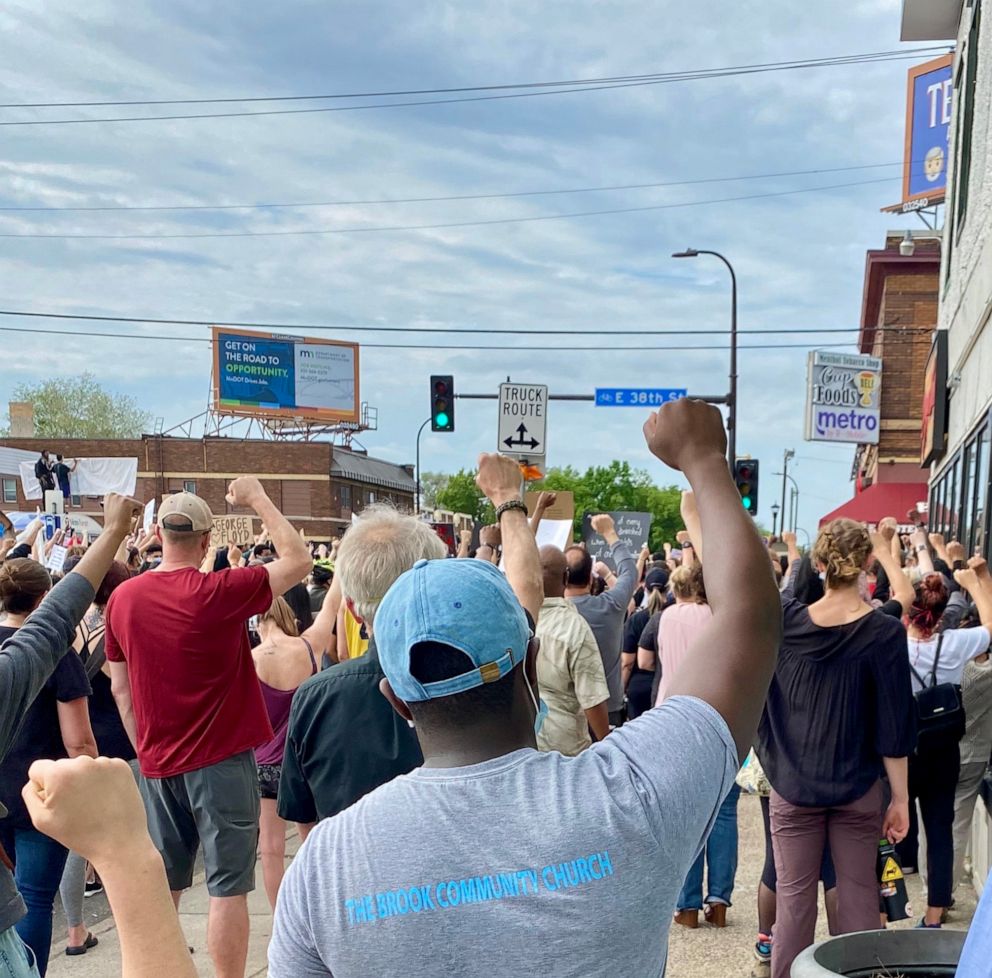 PHOTO: Pastor W. Seth Martin demonstrates with members of his church on June 1, 2020, in Minneapolis, Minn., near the intersection where George Floyd died.