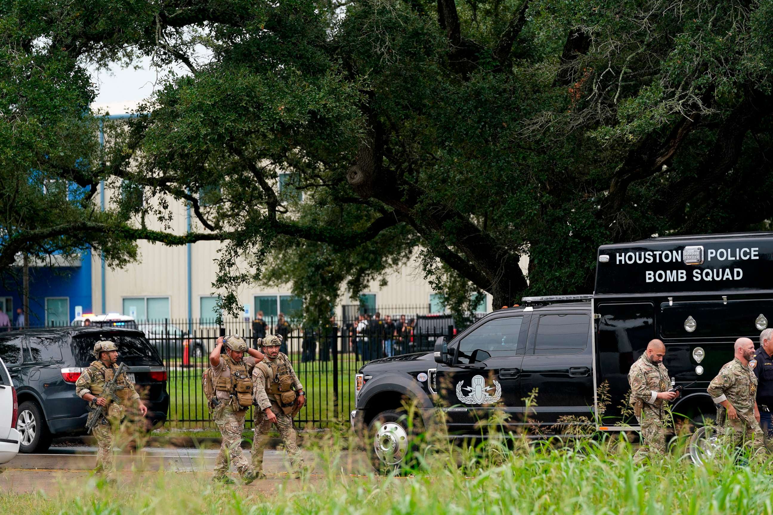 PHOTO: Police gather at YES Prep Southwest Secondary school after a shooting, Oct. 1, 2021, in Houston. 