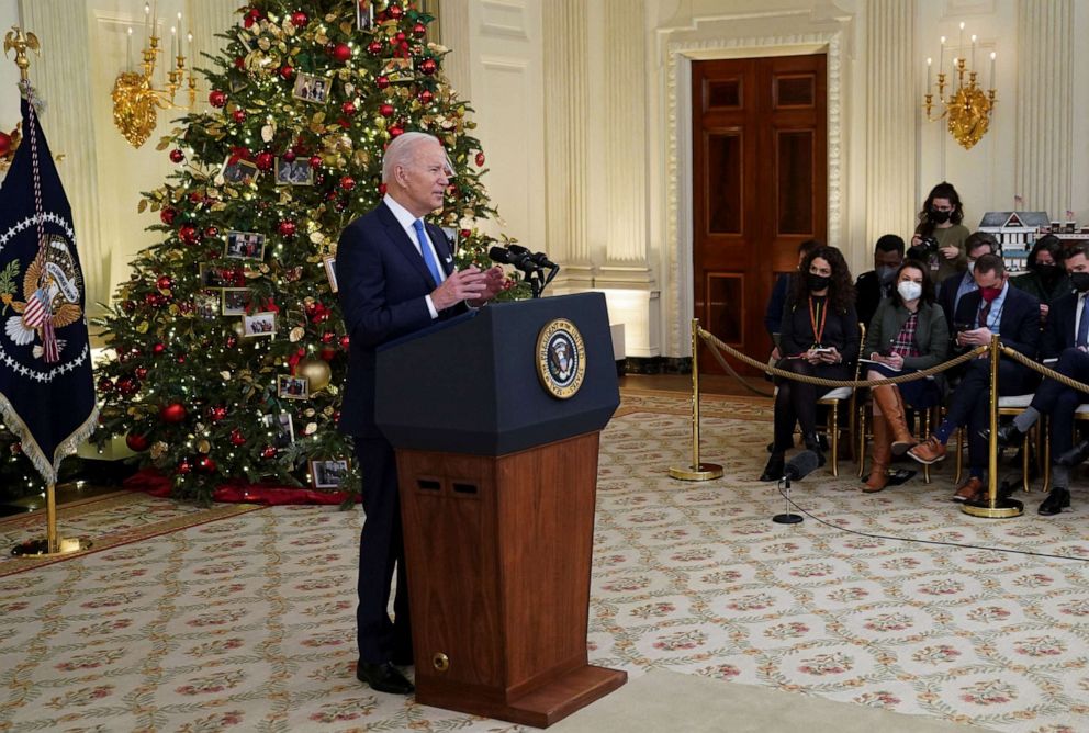 PHOTO: President Joe Biden speaks about the country's fight against the coronavirus disease (COVID-19) at the White House in Washington, December 21, 2021.