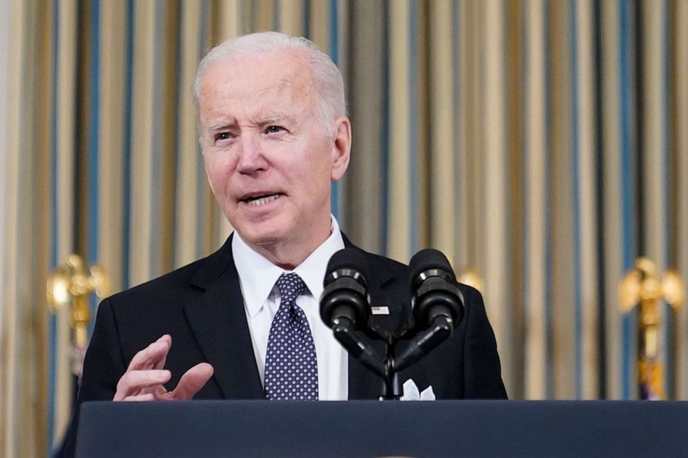 PHOTO: President Joe Biden speaks about his proposed budget for fiscal year 2023 in the State Dining Room of the White House, March 28, 2022, in Washington.