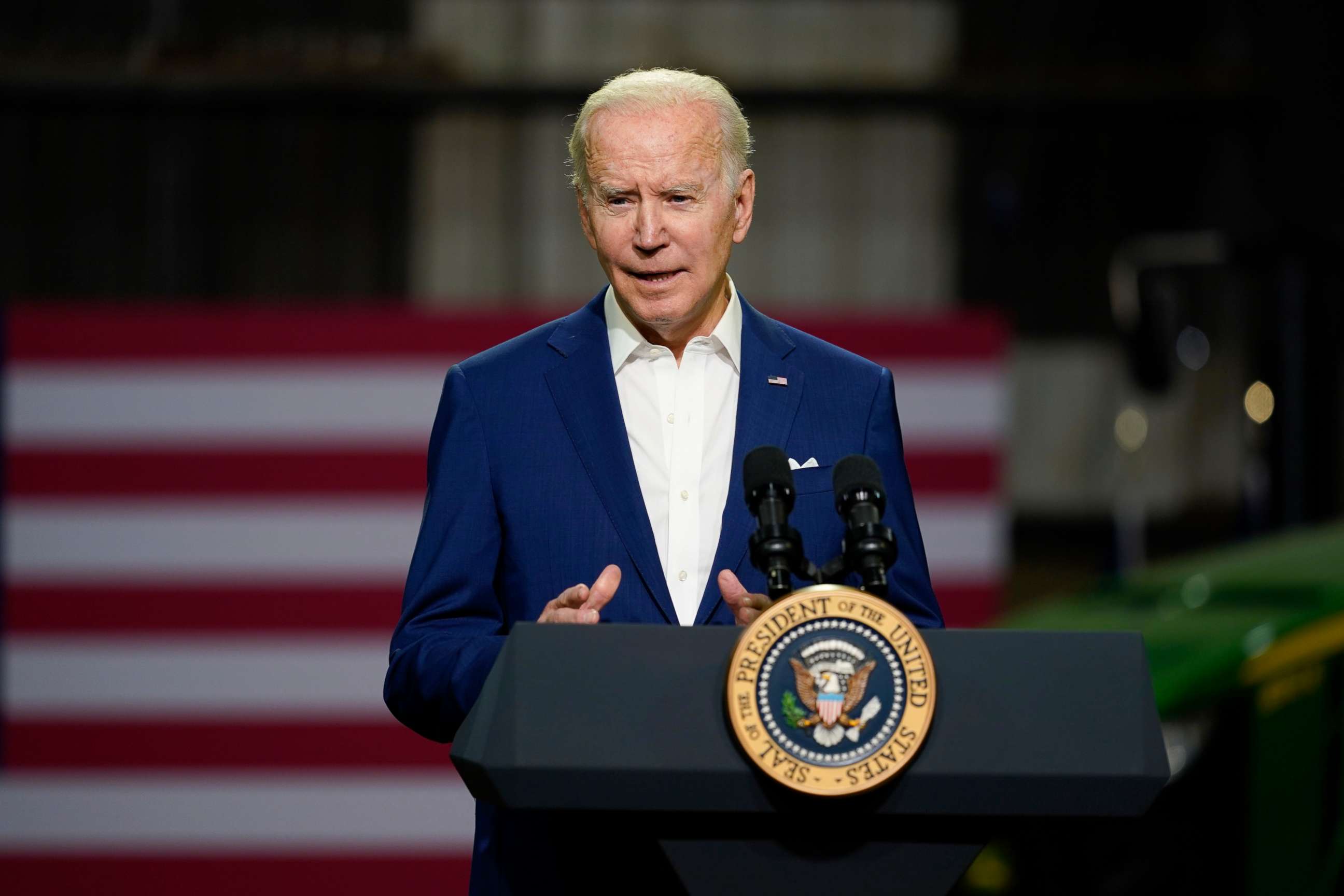 PHOTO: President Joe Biden speaks at POET Bioprocessing in Menlo, Iowa, April 12, 2022.