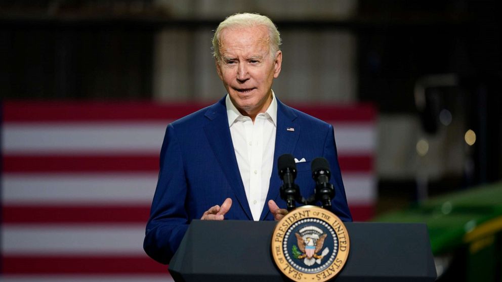 PHOTO: President Joe Biden speaks at POET Bioprocessing in Menlo, Iowa, April 12, 2022.