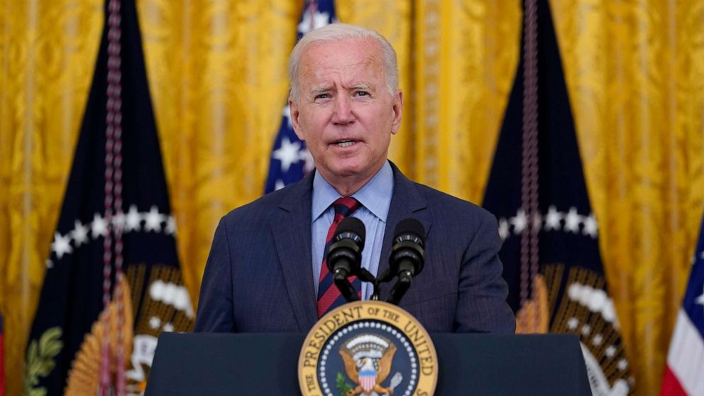 PHOTO: President Joe Biden speaks about the coronavirus pandemic in the East Room of the White House in Washington, Aug. 3, 2021.