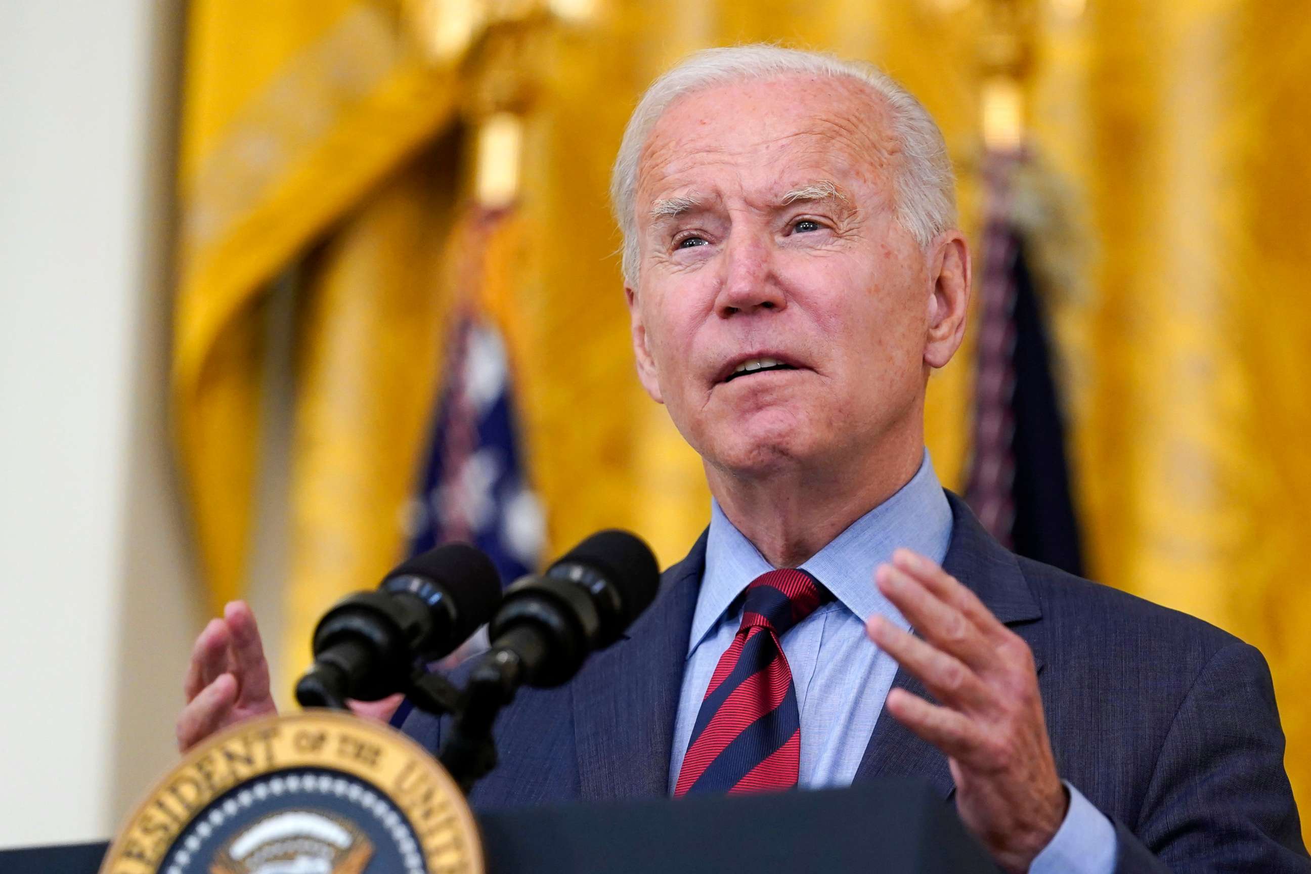 PHOTO: President Joe Biden speaks about the coronavirus pandemic in the East Room of the White House in Washington, Aug. 3, 2021.