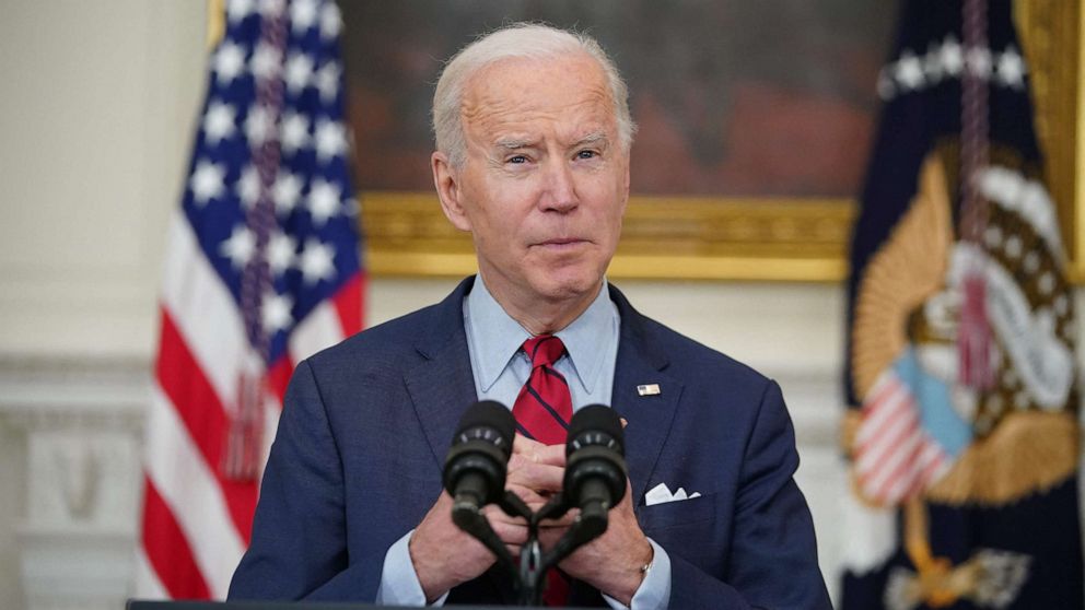PHOTO: President Joe Biden speaks about the Colorado shootings in the State Dining Room of the White House in Washington, DC, March 23, 2021.
