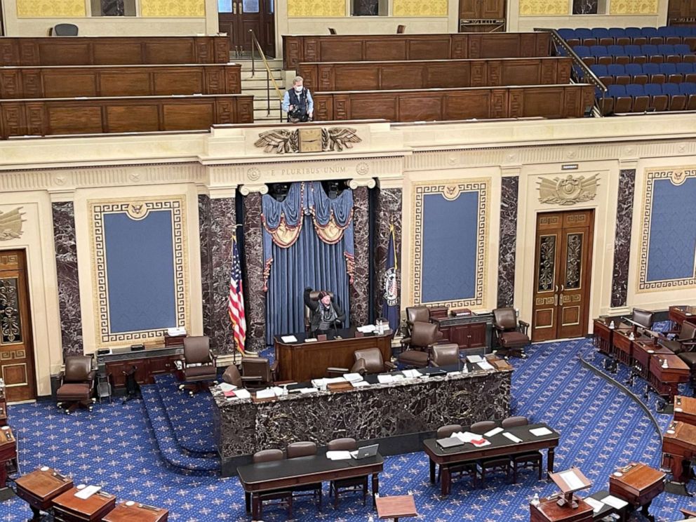 PHOTO: Pro Trump Supporter protesting at the Capitol penetrate the inner chamber and proclaim  "Trump won that election", in Washington, Jan. 6, 2021.