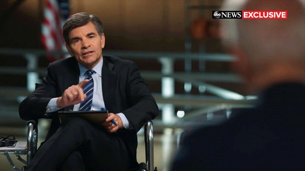 PHOTO: ABC News' Chief Anchor George Stephanopoulos interviews President Joe Biden  on March 16, 2021.