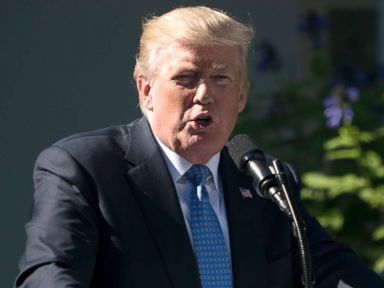 PHOTO: President Donald Trump speaks during a news conference with Greek Prime Minister Alexis Tsipras in the Rose Garden of the White House in Washington, Oct. 17, 2017.