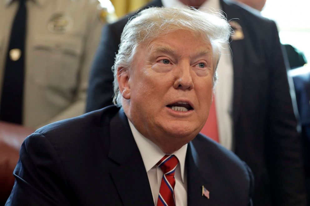 PHOTO: President Donald Trump speaks about border security in the Oval Office of the White House, March 15, 2019, in Washington.