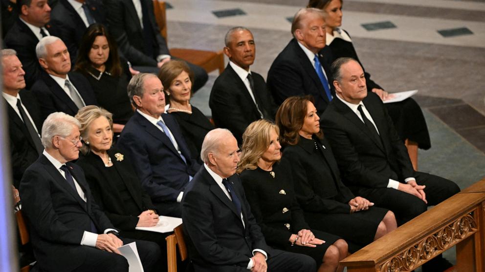PHOTO: President Joe Biden along with former Presidents attend the State Funeral Service for former US President Jimmy Carter at the Washington National Cathedral in Washington, Jan. 9, 2025.