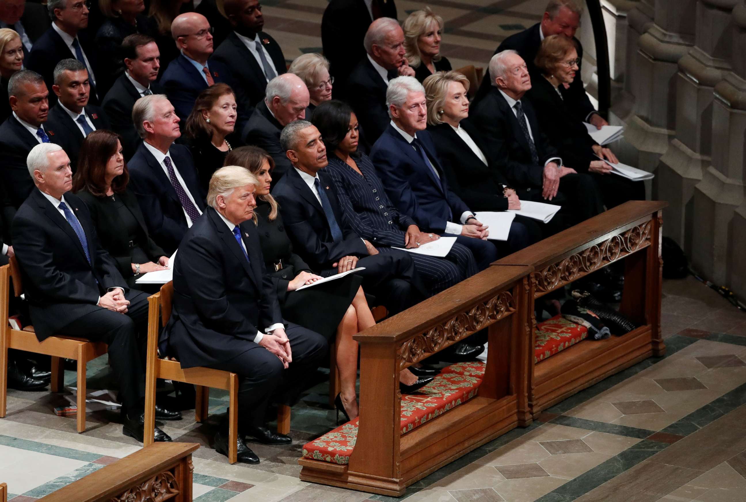 PHOTO: President Donald Trump and his wife join other former presidents for the funeral of former President George H.W. Bush, Dec. 5, 2018 in Washington.