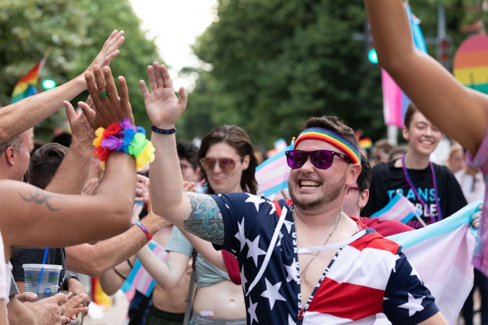 PHOTO: People take part in the LGBT Pride Parade in Washington,  June 8, 2019.