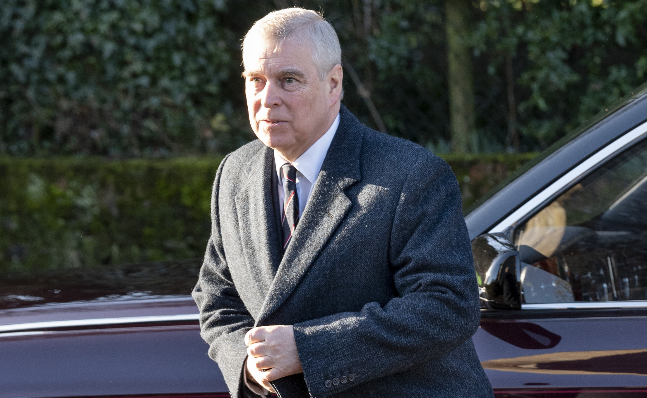 PHOTO: Prince Andrew, Duke of York attends church at St Mary the Virgin at Hillington in Sandringham on January 19, 2020 in King's Lynn, England.