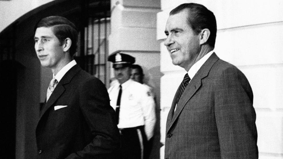 PHOTO: President Richard Nixon greets Prince Charles at the White House, July 18, 1970 in Washington.