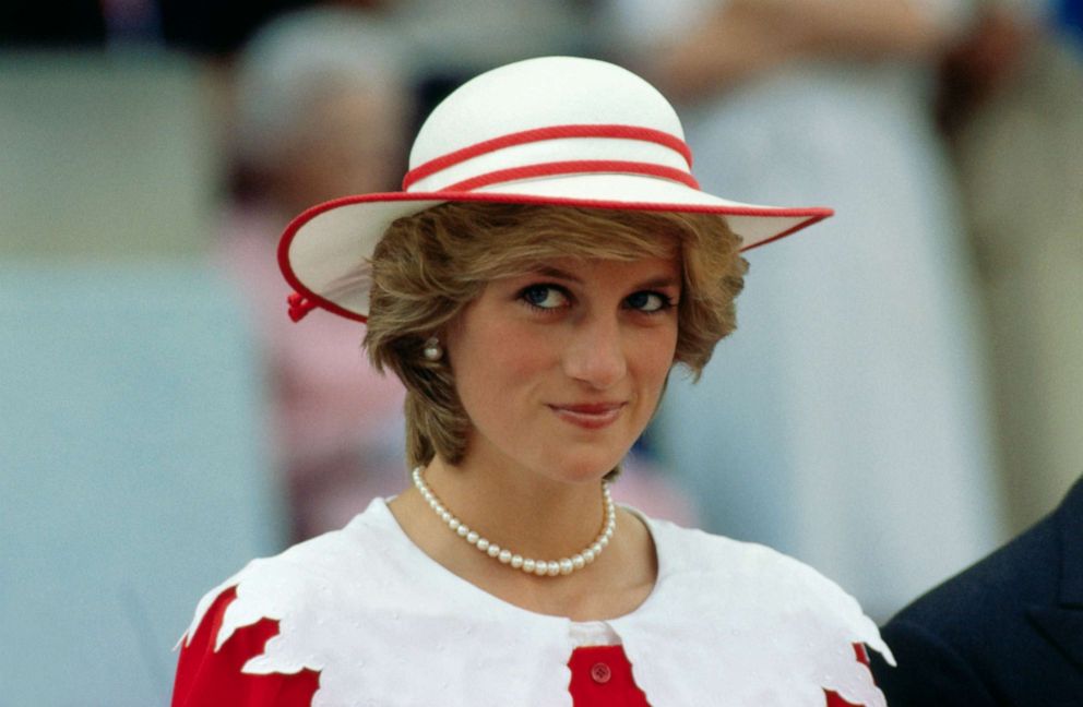 PHOTO: Diana, Princess of Wales, wears an outfit in the colors of Canada during a state visit to Edmonton, Alberta.