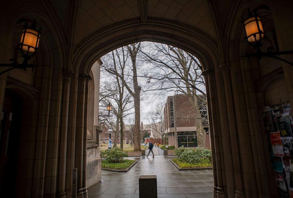 PHOTO: People walk on campus at Princeton University, Feb. 4, 2020 in Princeton, N.J.