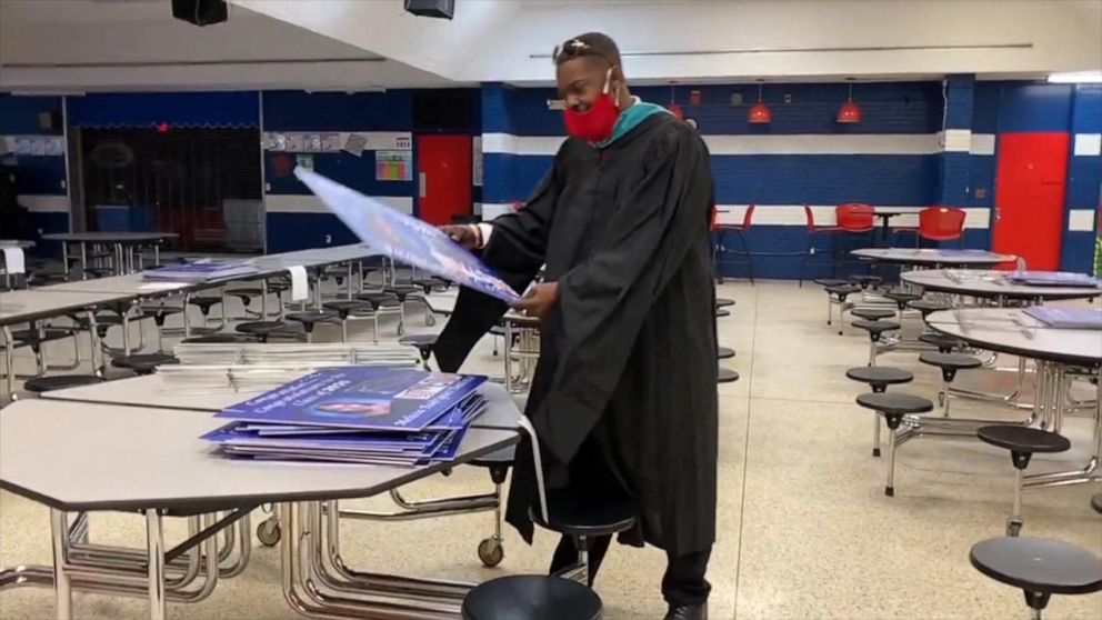 PHOTO: Tabari Wallace, a principal in North Carolina, and his teachers visited all 220 graduating seniors from West Craven High School at their homes to recognize them for their huge achievement.