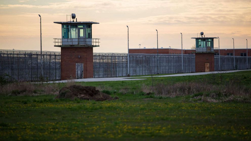 PHOTO: Guard towers look over the prison courtyard at Marion Correctional Institution on April 27, 2020, in Marion, Ohio.