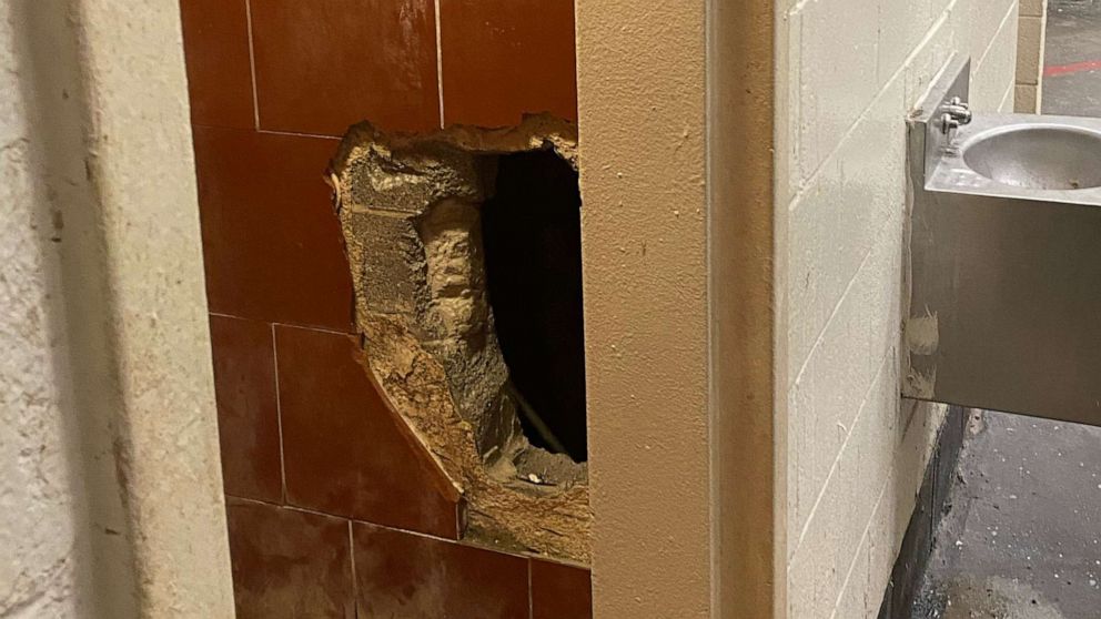 PHOTO: A hole allegedly created by an inmate is seen in this photo taken on May 18, 2023, and released by the Fulton County Sheriff's Office.