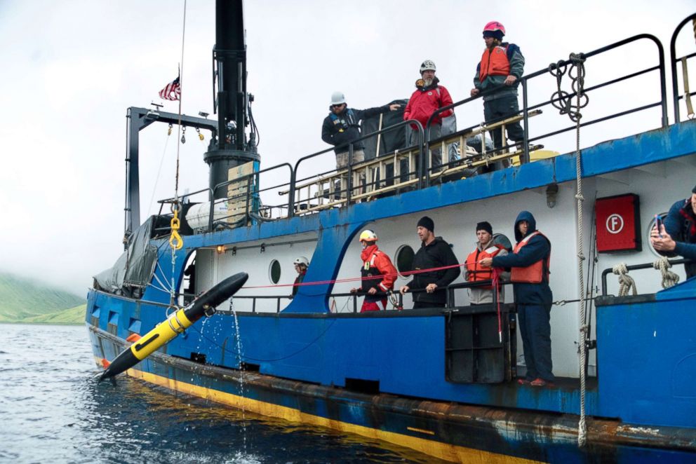 PHOTO: A NOAA Office of Exploration and Research-funded team of scientists from Project Recover discovered the 75-foot stern of a missing American WWII destroyer water off the coast of a remote Alaskan island, July 17, 2018.