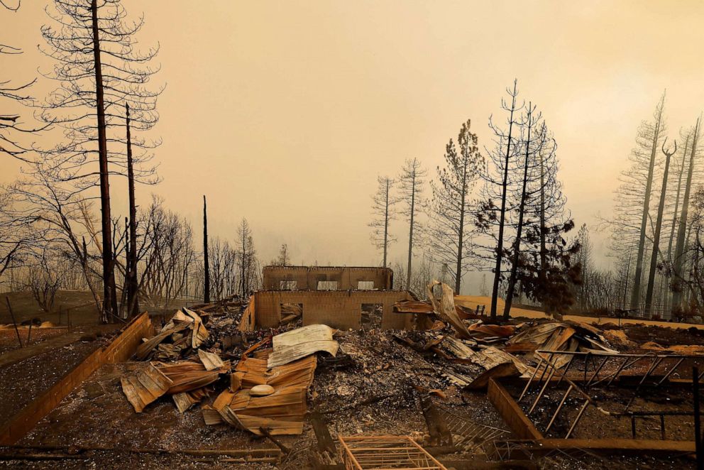 PHOTO: In this Sept. 7, 2022, file photo, a property destroyed by Mosquito Fire is shown in the Michigan Bluff neighborhood of Foresthill, in Placer County, Calif.