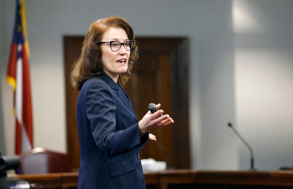 PHOTO: Prosecutor Linda Dunikoski speaks during opening statements in the trial of the accused killers of Ahmaud Arbery at the Gwynn County Superior Court on Nov. 5, 2021 in Brunswick, Ga. 