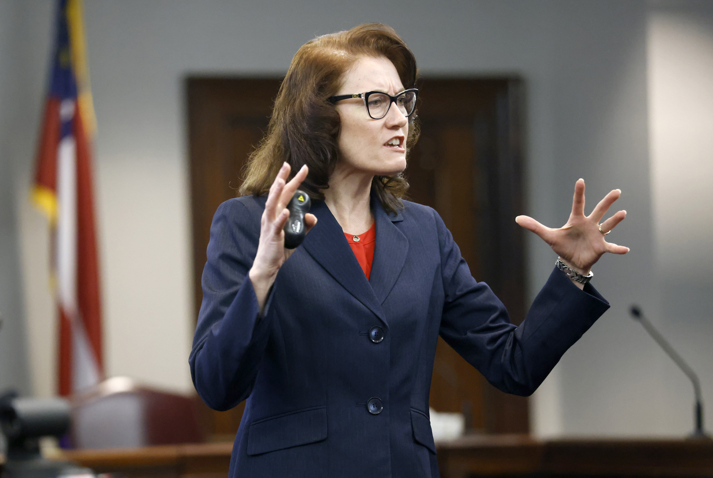 PHOTO: Prosecutor Linda Dunikoski speaks during opening statements in the trial of the accused killers of Ahmaud Arbery at the Gwynn County Superior Court on Nov. 5, 2021 in Brunswick, Ga. 