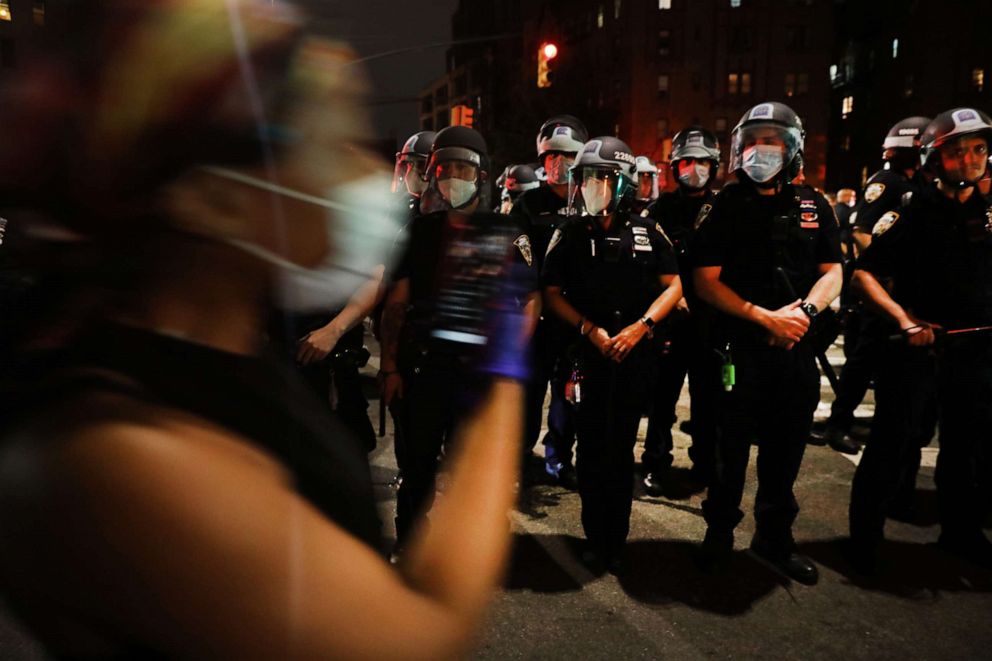 PHOTO: Police confront protesters as demonstrations continue in Brooklyn on May 29, 2020 in New York City.