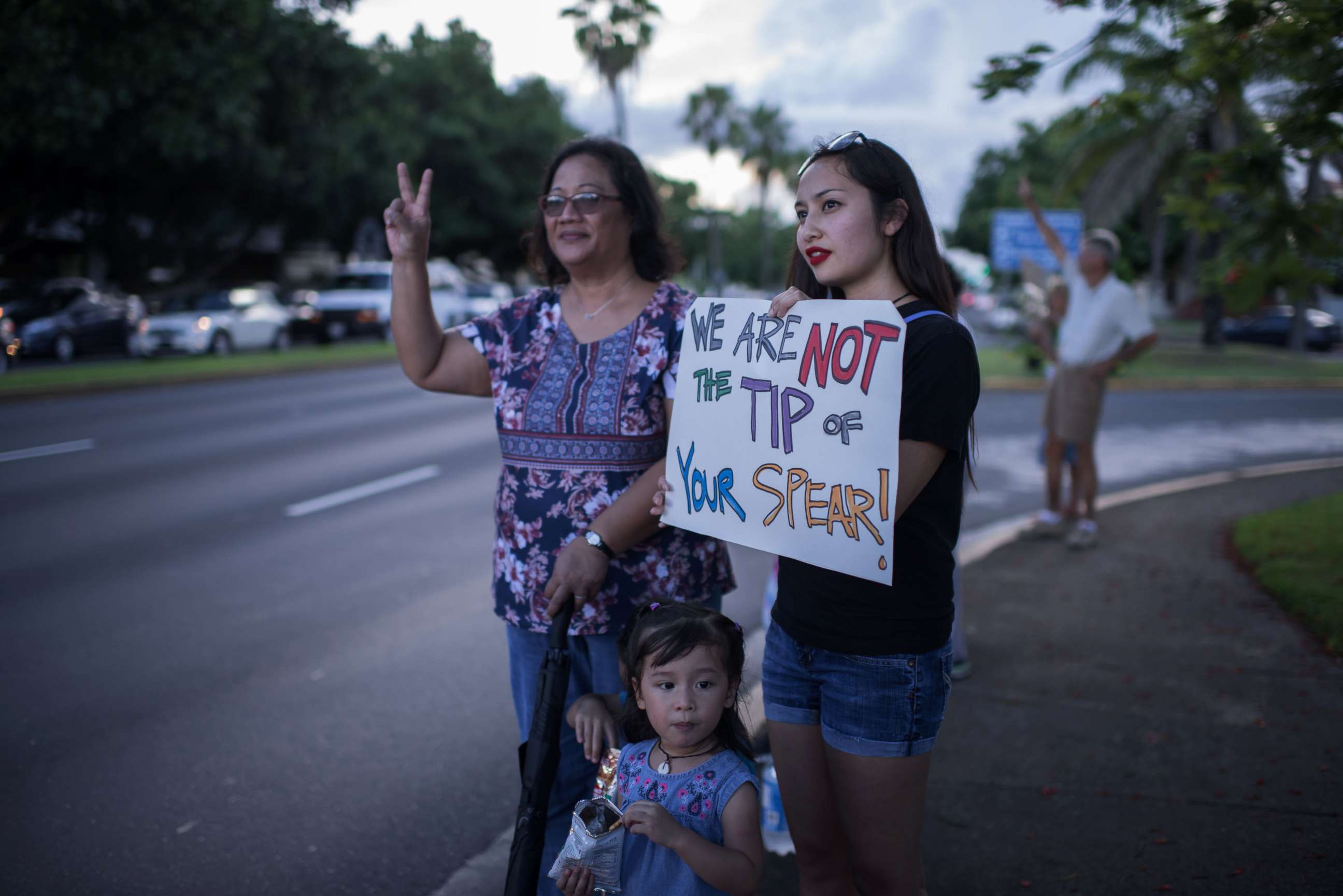 PHOTO: Members of community groups calling for the "de-colonization and de-militarization of Guam" attend a "People for Peace" rally in Hagatna, Guam, Aug. 14, 2017.
