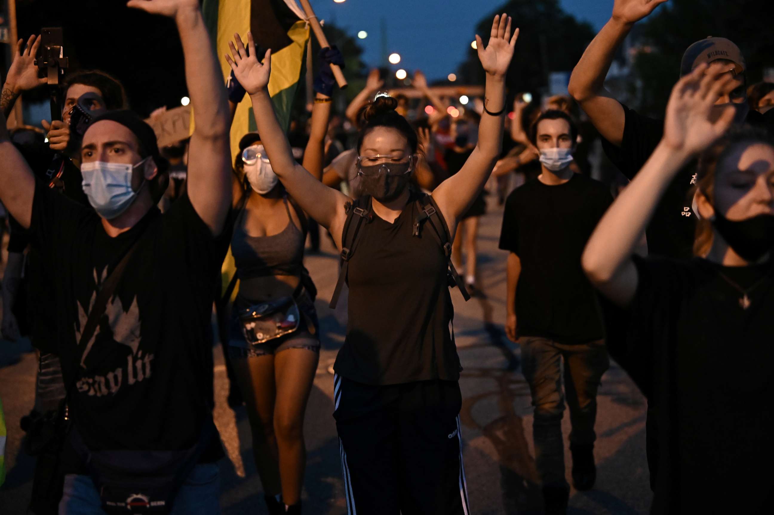 PHOTO: Demonstrators take part in a protest against the police shooting of Jacob Blake in Kenosha, Wisconsin, on Aug. 26, 2020.