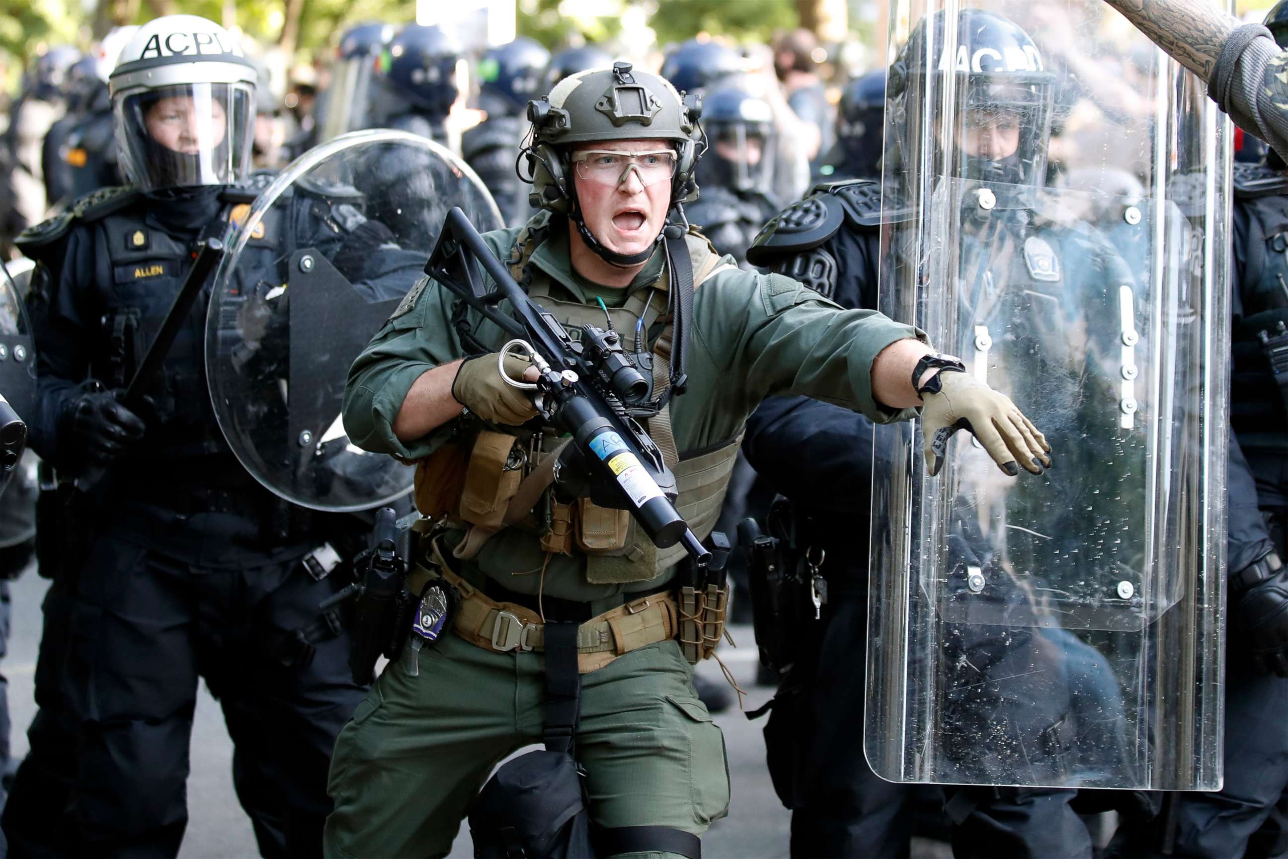 PHOTO: Police begin to clear demonstrators gather as they protest the death of George Floyd, Monday, June 1, 2020, near the White House in Washington.