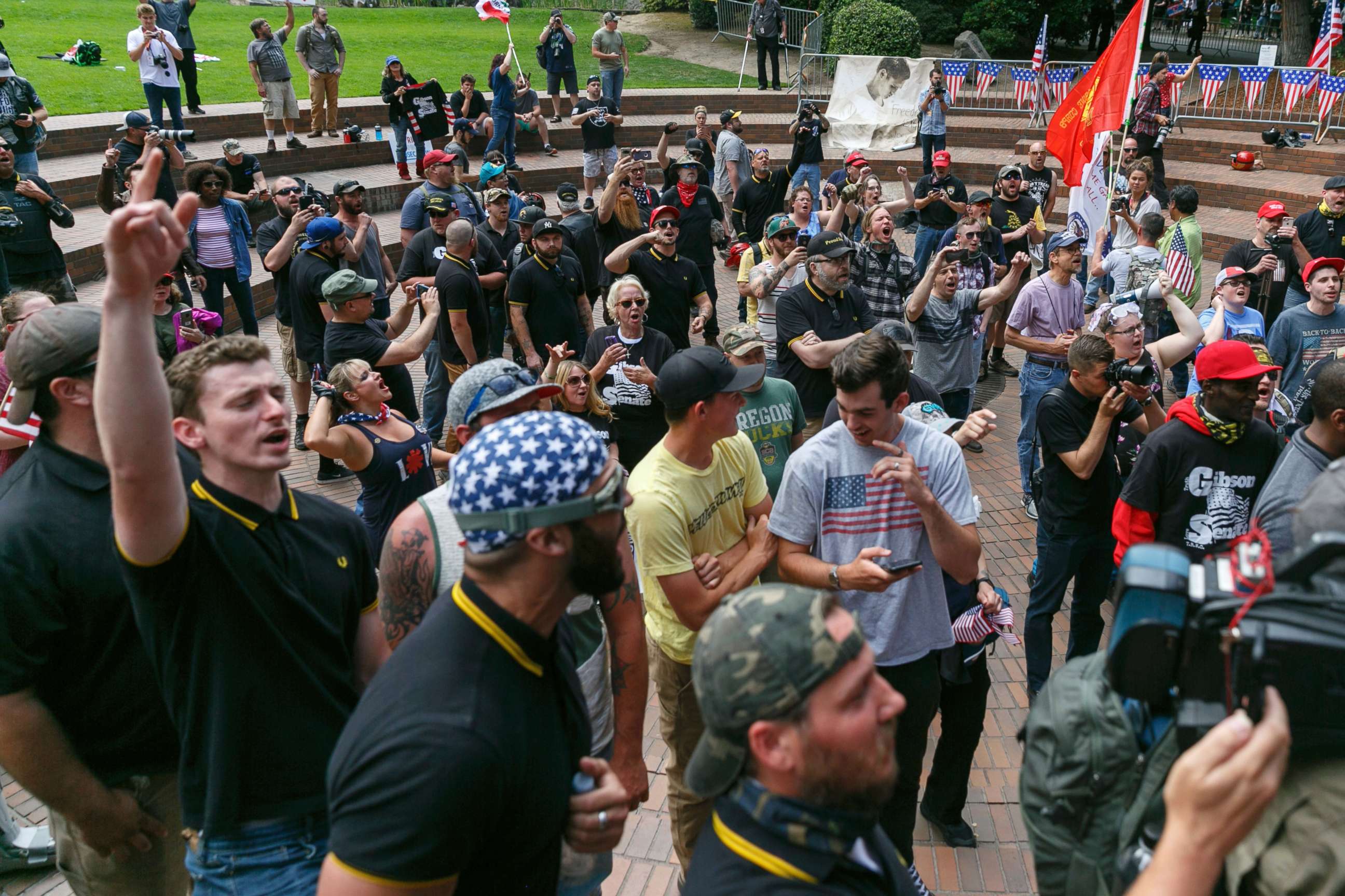 PHOTO: Alt-Right, Proud Boy, and 'Patriot Prayer' members staged a "Freedom and Courage" rally and march in Portland, Oregon on June 30, 2018.