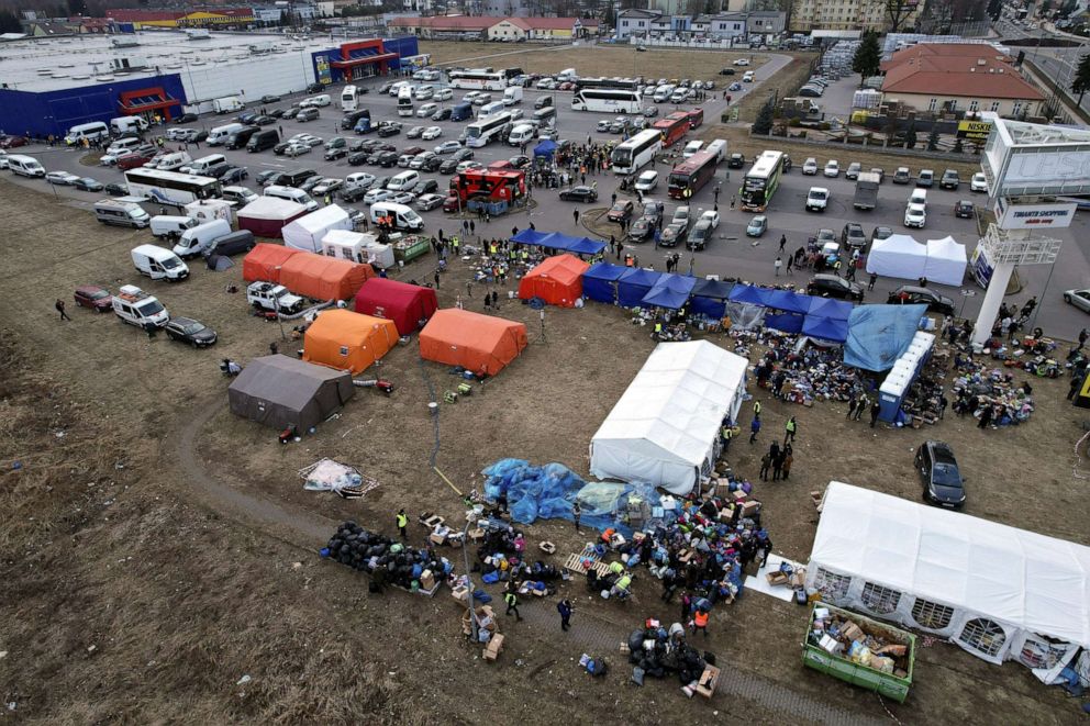 PHOTO: A temporary camp set up for Ukrainian refugees in Przemysl, Poland, is shown on March 2, 2022.