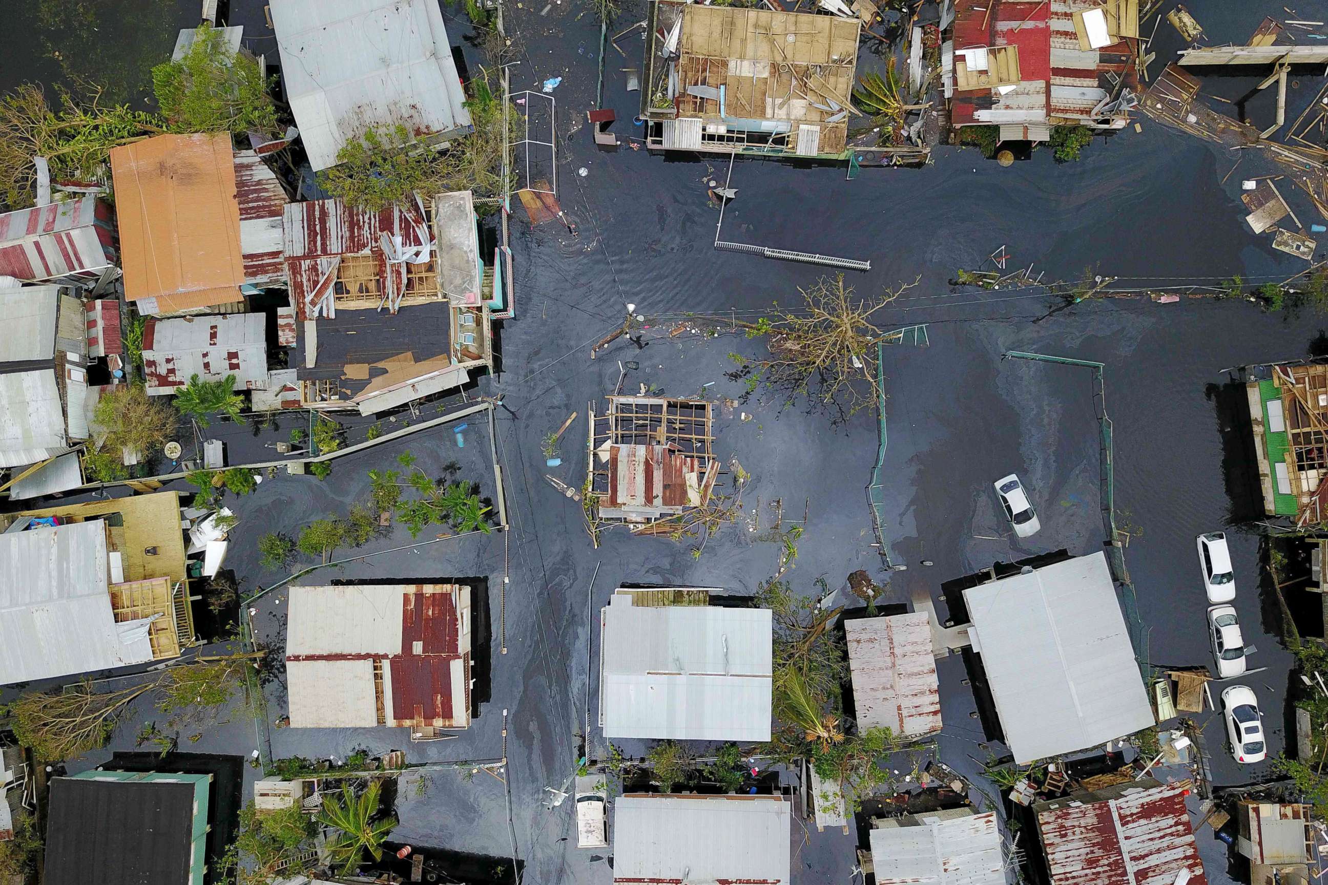 PHOTO: An aerial view shows the flooded neighbourhood of Juana Matos in the aftermath of Hurricane Maria in Catano, Puerto Rico, Sept. 22, 2017.