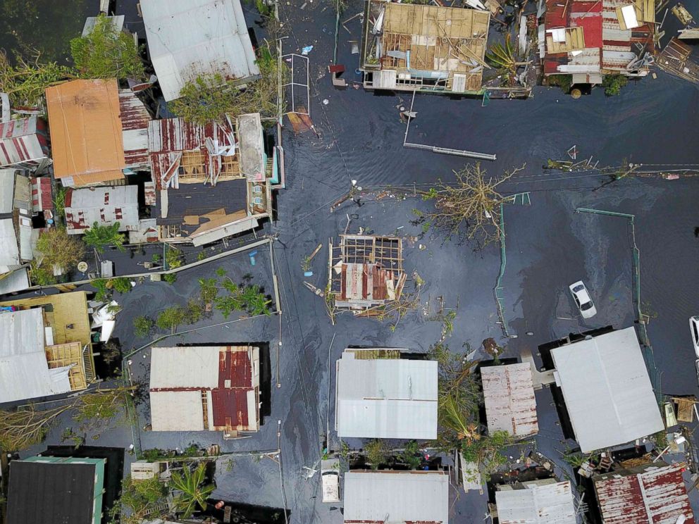 PHOTO: An aerial view shows the flooded neighbourhood of Juana Matos in the aftermath of Hurricane Maria in Catano, Puerto Rico, Sept. 22, 2017.