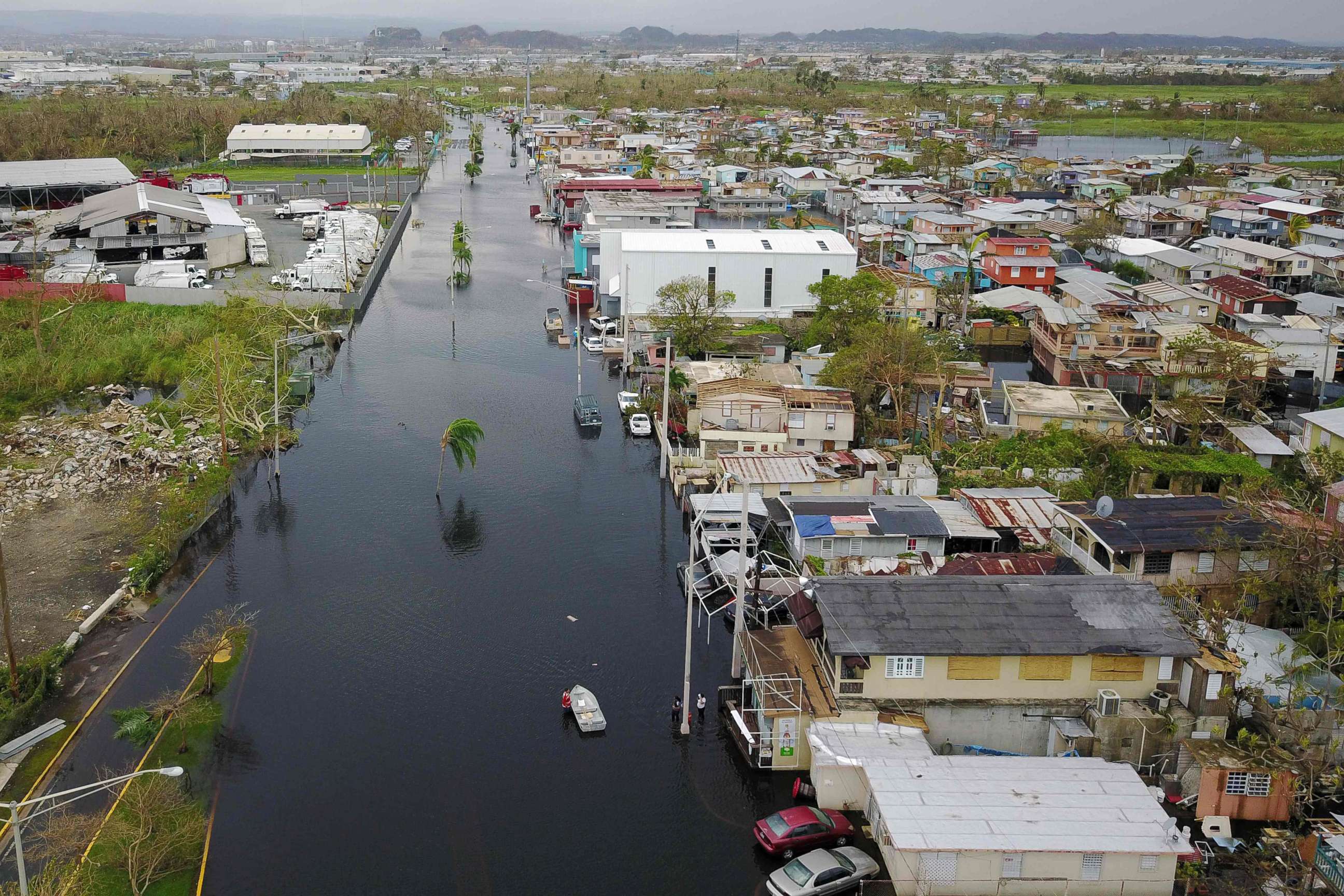 PHOTO: An aerial view shows the flooded neighborhood of Juana Matos in the aftermath of Hurricane Maria in Catano, Puerto Rico, Sept. 22, 2017.