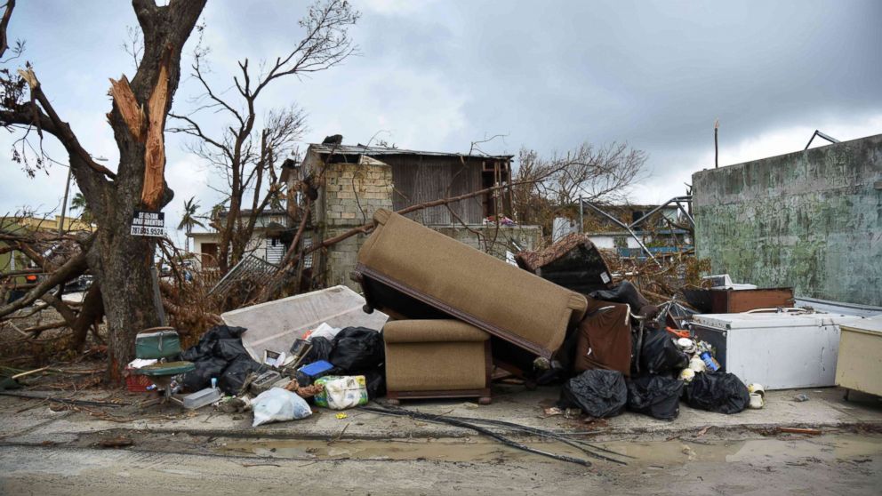 PHOTO: View of furniture near damaged houses in Punta Cabeza, Puerto Rico, Sept.27, 2017, one week after the passage of Hurricane Maria.