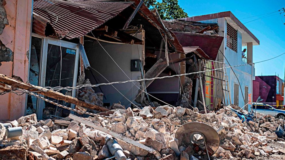 PHOTO: Rubble lies around a collapsed after an earthquake hit the island in Guanica, Puerto Rico on Jan. 7, 2020.