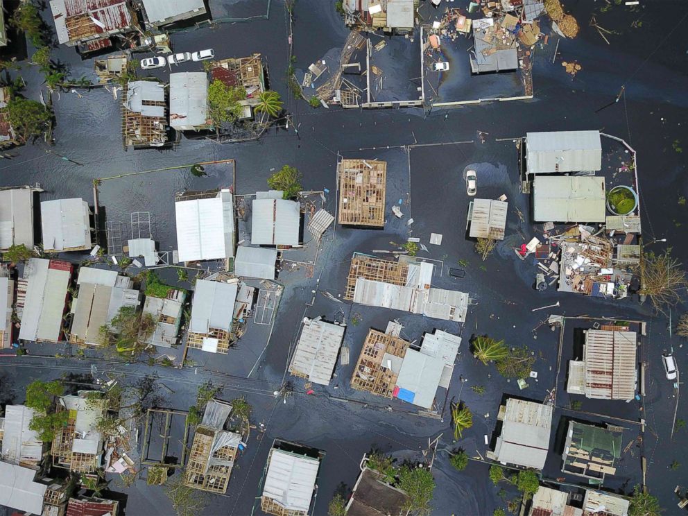 PHOTO: An aerial view of the flooded neighborhood of Juana Matos in the aftermath of Hurricane Maria in Catano, Puerto Rico, Sept. 22, 2017.