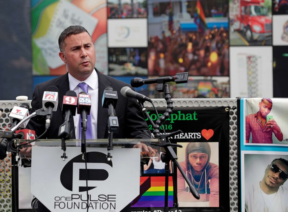 PHOTO: Rep. Darren Soto makes comments during a news conference to introduce legislation that would designate the Pulse nightclub site as a national memorial, June 10, 2019, in Orlando, Fla.