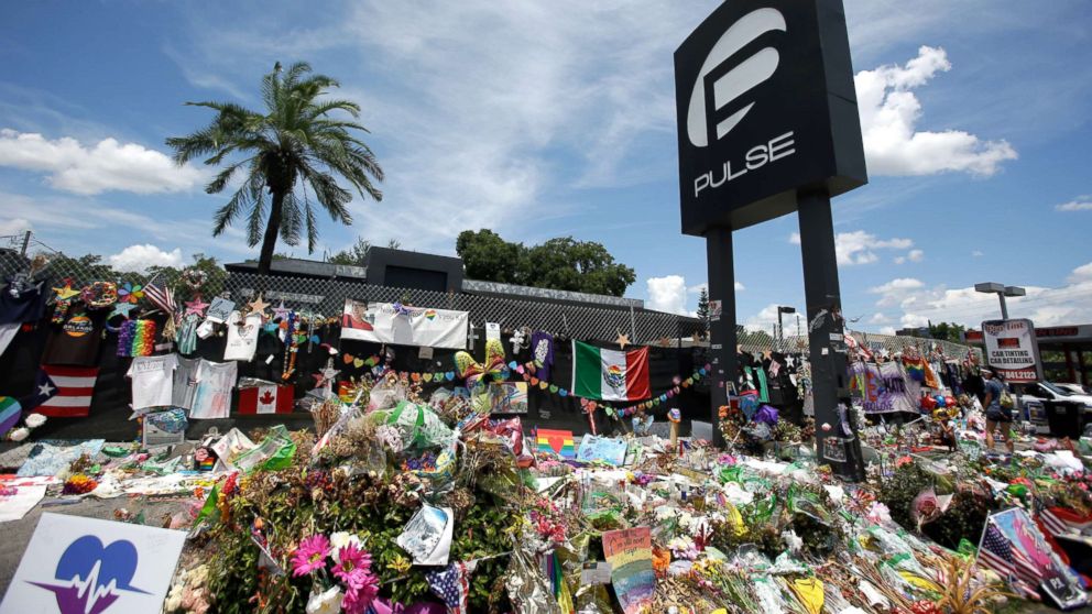 PHOTO: A makeshift memorial is seen outside the Pulse nightclub, a month after the mass shooting in Orlando, Fla., July 11, 2016.