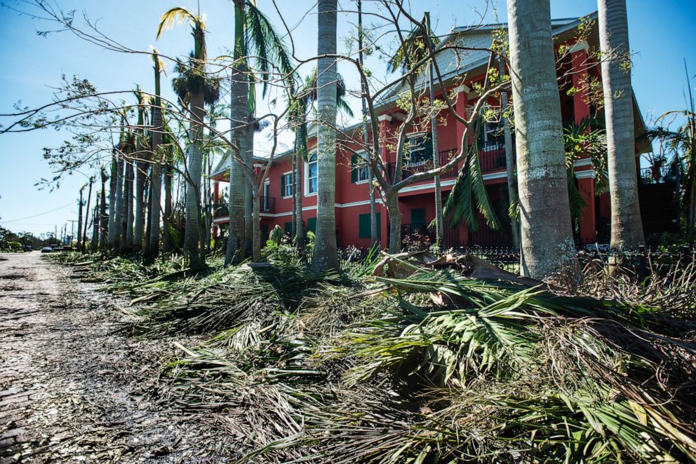 PHOTO: A home in the Punta Gorda historic district is surrounded by damage near Charlotte Harbor in Punta Gorda, Fla., on Sept. 30, 2022.