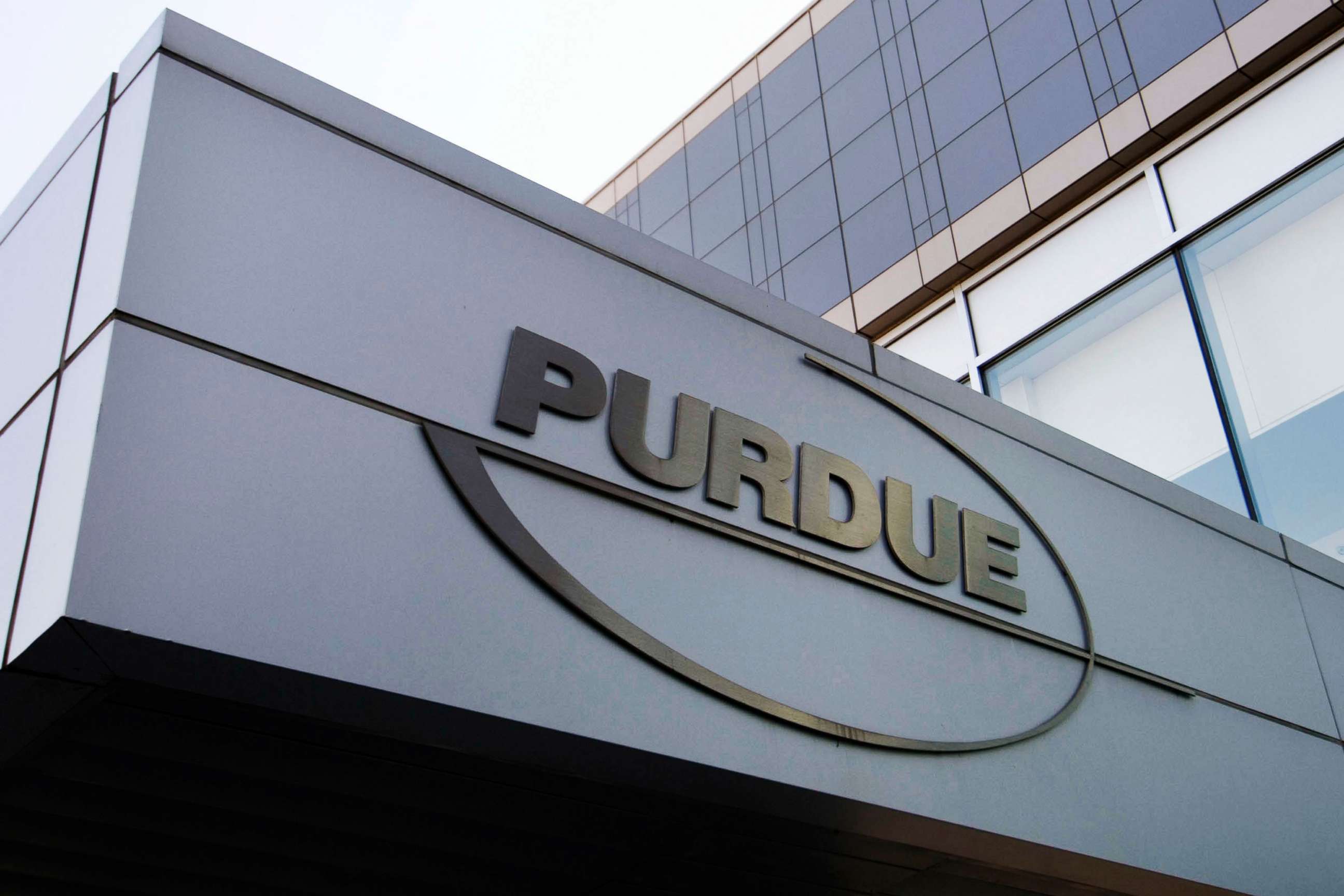 PHOTO: This May 8, 2007, file photo shows the Purdue Pharma logo at its offices in Stamford, Conn. 