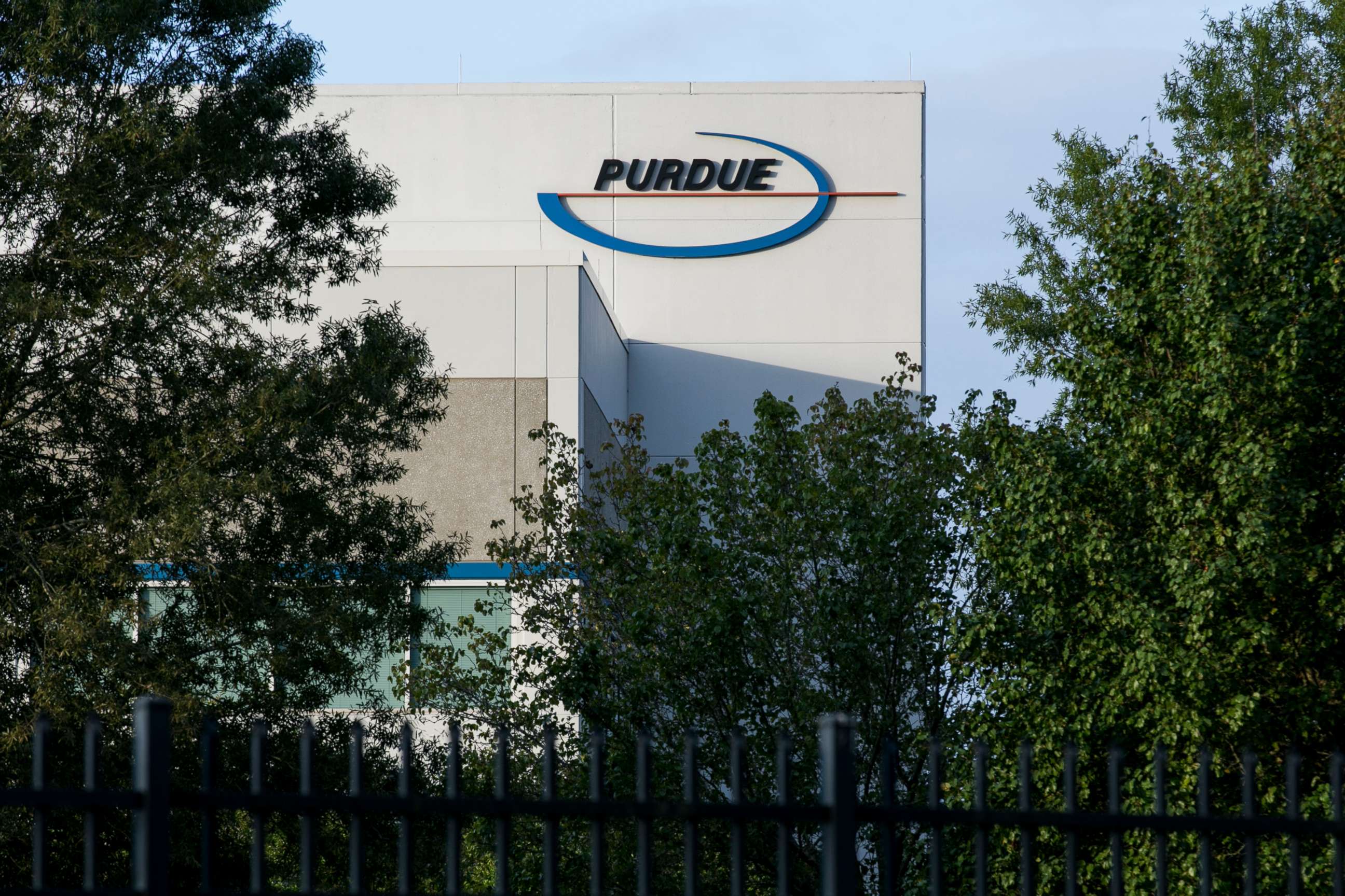 PHOTO: In this Sept. 14, 2019, file photo, a sign on a facility occupied by Purdue Pharma is shown in Wilson, N.C.